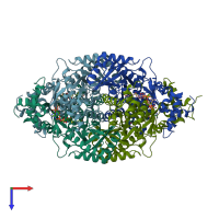 PDB entry 1dq9 coloured by chain, top view.