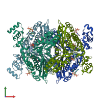 PDB entry 1dqa coloured by chain, front view.