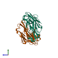 PDB entry 1dqd coloured by chain, side view.