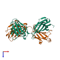 PDB entry 1dqm coloured by chain, top view.