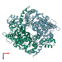PDB entry 1dqr coloured by chain, top view.