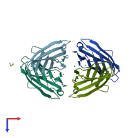 PDB entry 1dqt coloured by chain, top view.