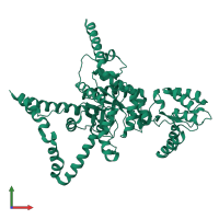 PDB entry 1dqu coloured by chain, front view.