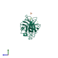 PDB entry 1dqv coloured by chain, side view.