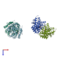 PDB entry 1dqx coloured by chain, top view.