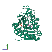 PDB entry 1dqy coloured by chain, side view.