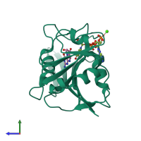 PDB entry 1dr1 coloured by chain, side view.