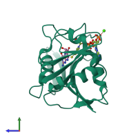 PDB entry 1dr3 coloured by chain, side view.
