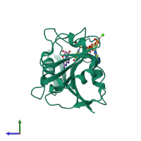 PDB entry 1dr4 coloured by chain, side view.