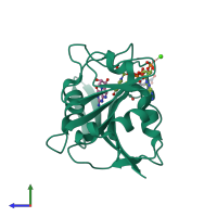 PDB entry 1dr6 coloured by chain, side view.
