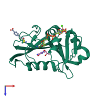 PDB entry 1dr6 coloured by chain, top view.