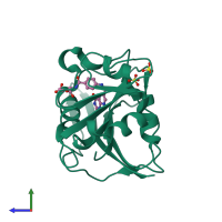 PDB entry 1drf coloured by chain, side view.