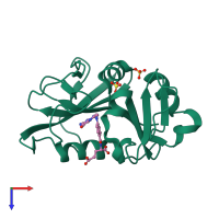 PDB entry 1drf coloured by chain, top view.