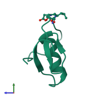 PDB entry 1ds3 coloured by chain, side view.