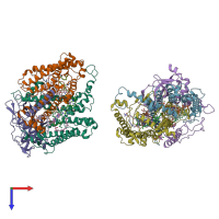 PDB entry 1ds8 coloured by chain, top view.