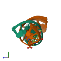 PDB entry 1dsi coloured by chain, ensemble of 20 models, side view.