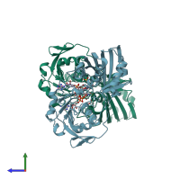 PDB entry 1dss coloured by chain, side view.