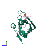 PDB entry 1dsy coloured by chain, side view.