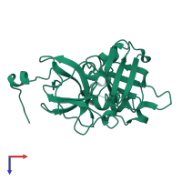 PDB entry 1dt2 coloured by chain, top view.