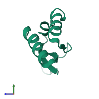 PDB entry 1dt4 coloured by chain, side view.