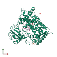 PDB entry 1dt6 coloured by chain, front view.