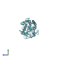 PDB entry 1dte coloured by chain, side view.