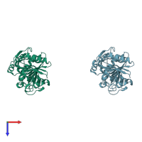 PDB entry 1dte coloured by chain, top view.