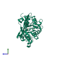 PDB entry 1dtg coloured by chain, side view.