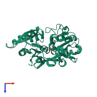 PDB entry 1dtg coloured by chain, top view.