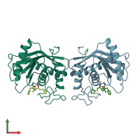PDB entry 1dth coloured by chain, front view.