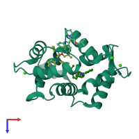 PDB entry 1dtl coloured by chain, top view.