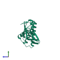 PDB entry 1dto coloured by chain, side view.