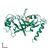 PDB entry 1dtp coloured by chain, front view.