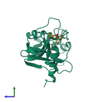 PDB entry 1dtp coloured by chain, side view.