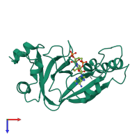 PDB entry 1dtp coloured by chain, top view.