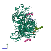Monomeric assembly 1 of PDB entry 1dtu coloured by chemically distinct molecules, side view.