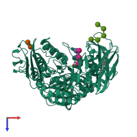 PDB entry 1dtu coloured by chain, top view.