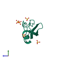 PDB entry 1dtx coloured by chain, side view.