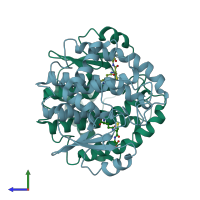 PDB entry 1dug coloured by chain, side view.