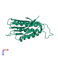 PDB entry 1duj coloured by chain, top view.
