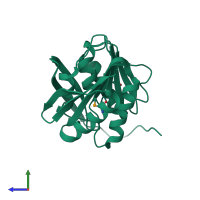 PDB entry 1dus coloured by chain, side view.