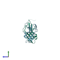 PDB entry 1dut coloured by chain, side view.