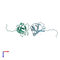 PDB entry 1dut coloured by chain, top view.