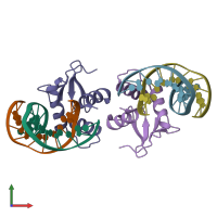 PDB entry 1dux coloured by chain, front view.