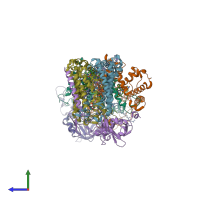 PDB entry 1dv6 coloured by chain, side view.