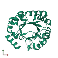 PDB entry 1dv7 coloured by chain, front view.