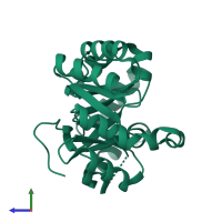 PDB entry 1dv7 coloured by chain, side view.