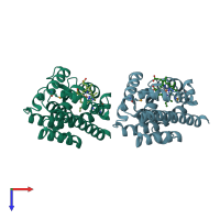 PDB entry 1dvg coloured by chain, top view.