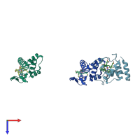 PDB entry 1dw3 coloured by chain, top view.