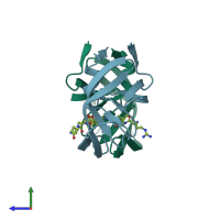 PDB entry 1dw6 coloured by chain, side view.